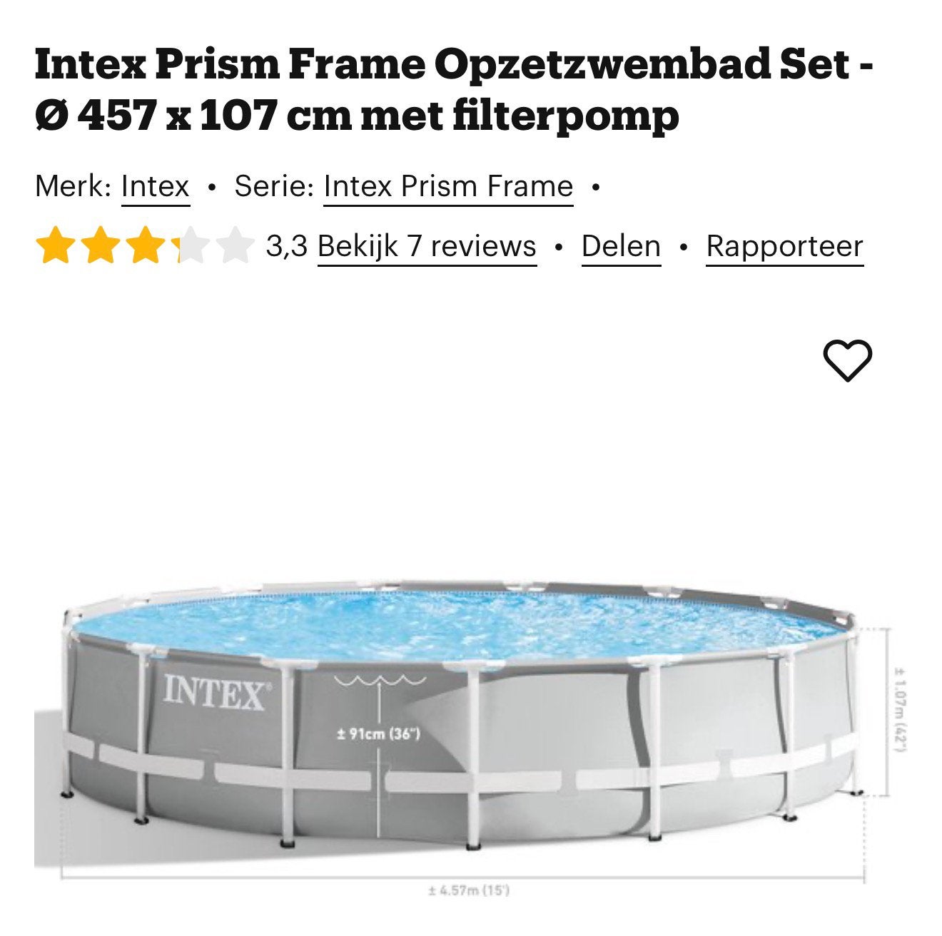 Intex zwembad 4,27 x 1,07 met alle toebehoren en stofzuiger, Ophalen, 80 tot 120 cm, Rond, 300 cm of meer