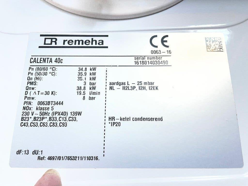 Remeha calenta 40c, Ophalen, 30 tot 80 cm, Gebruikt, Hoog rendement (Hr)
