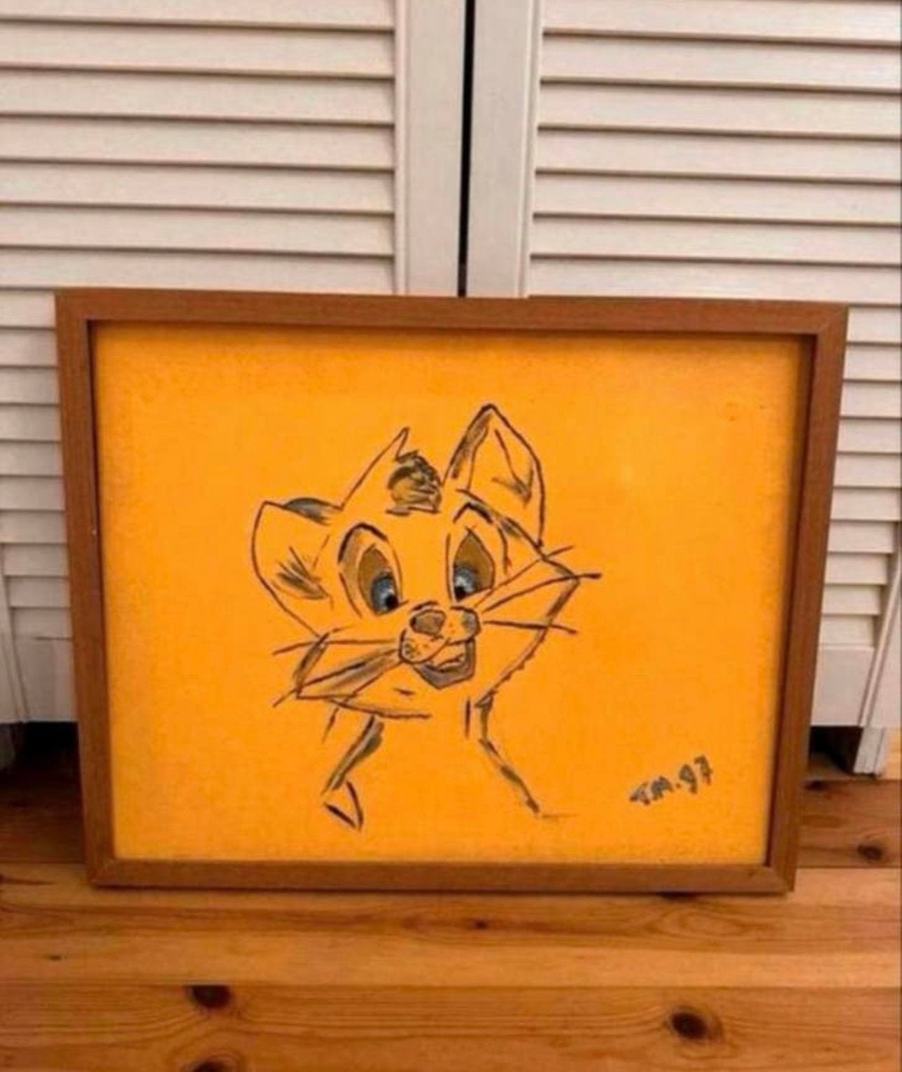 Schilderij met houten omlijsting van kat oliver & co, Ophalen of Verzenden, Zo goed als nieuw, Schilderij