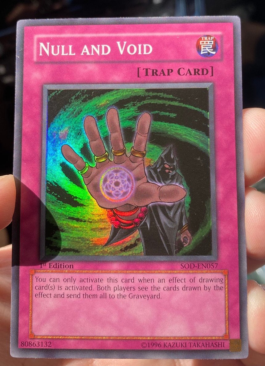 Yu-Gi-Oh! Null and Void SOD 1st Edition !, Ophalen of Verzenden, Gebruikt, Losse kaart, Foil