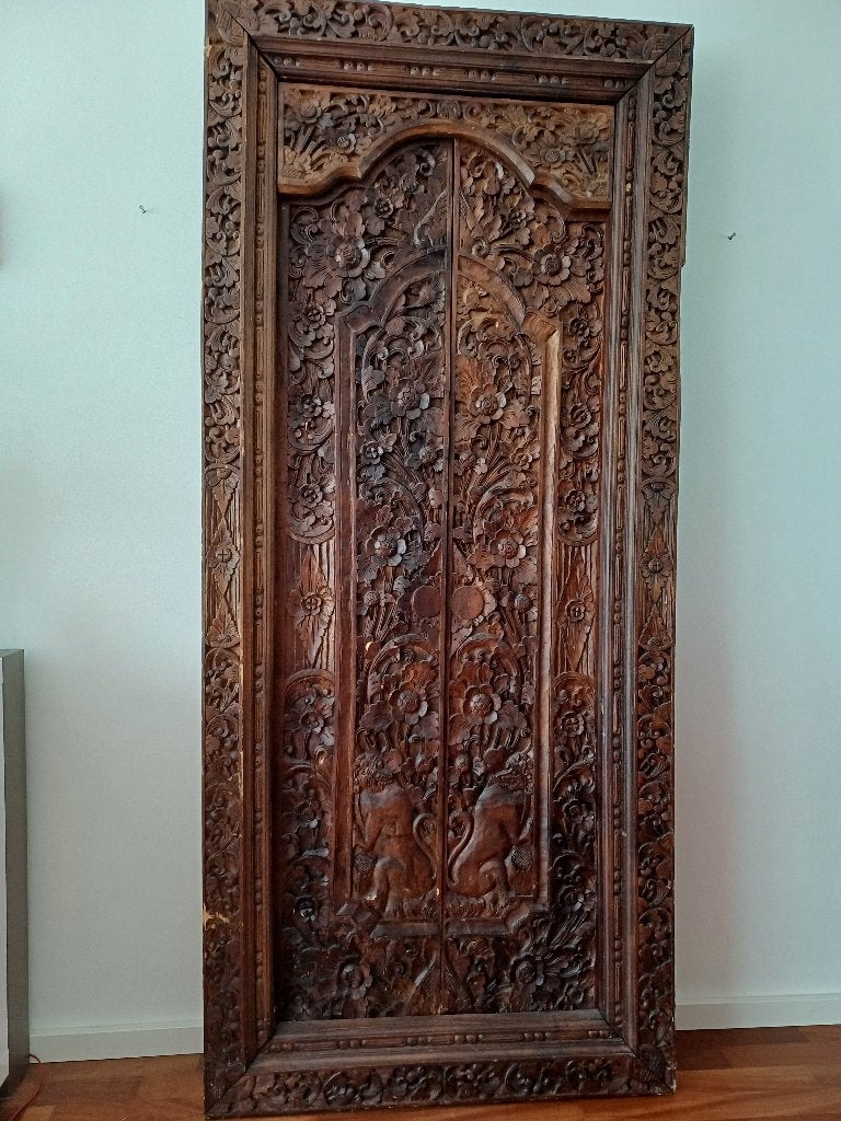 Rijk Gesneden Indonesische/Balinese Dubbele Deur, Ophalen, Gebruikt, 200 cm of meer, 75 tot 100 cm