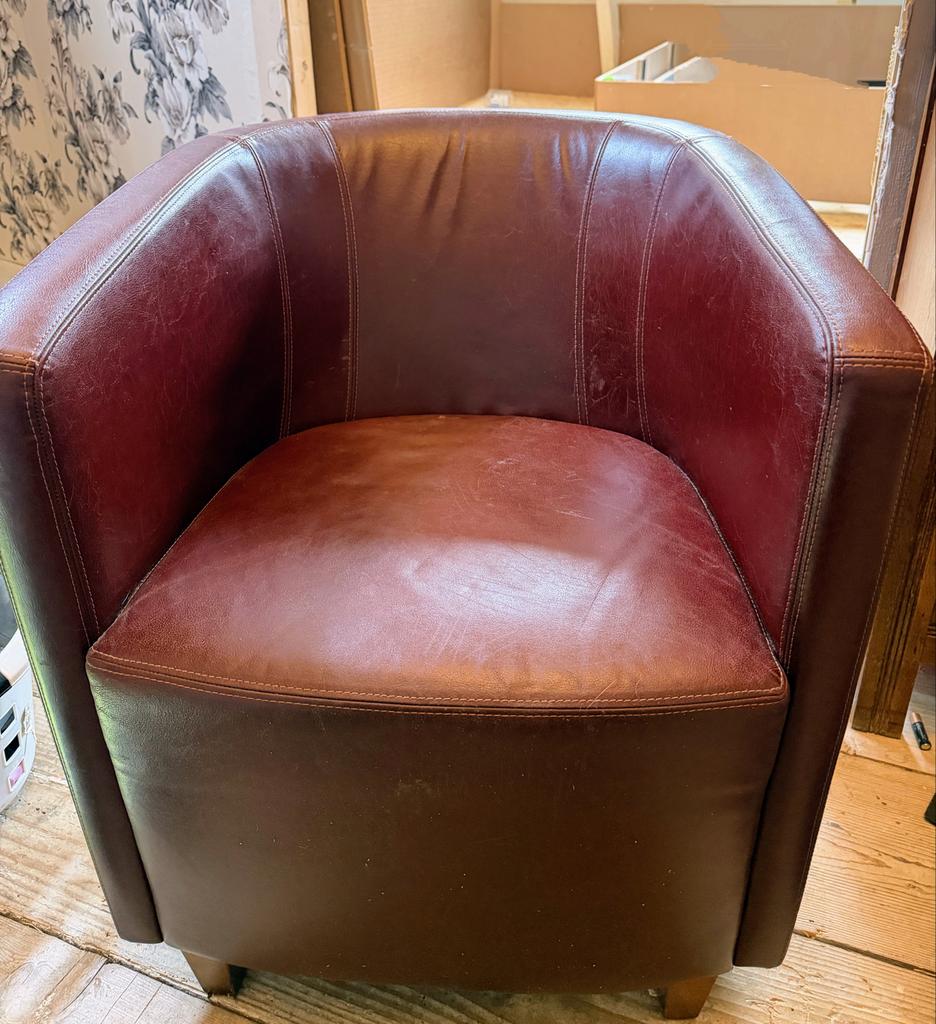 Lederen fauteuil ossenbloedrood, Ophalen, Gebruikt, Minder dan 75 cm, Leer