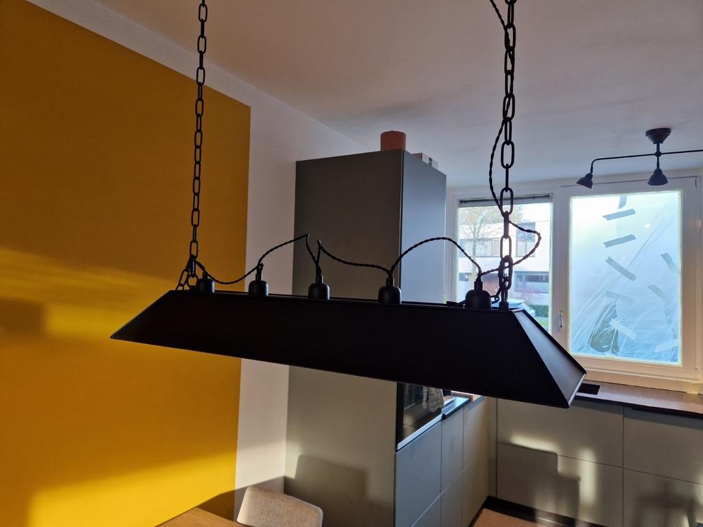 Hanglamp zwart industrieel inclusief 5 LED lampen, Ophalen, Gebruikt, Metaal, Minder dan 50 cm