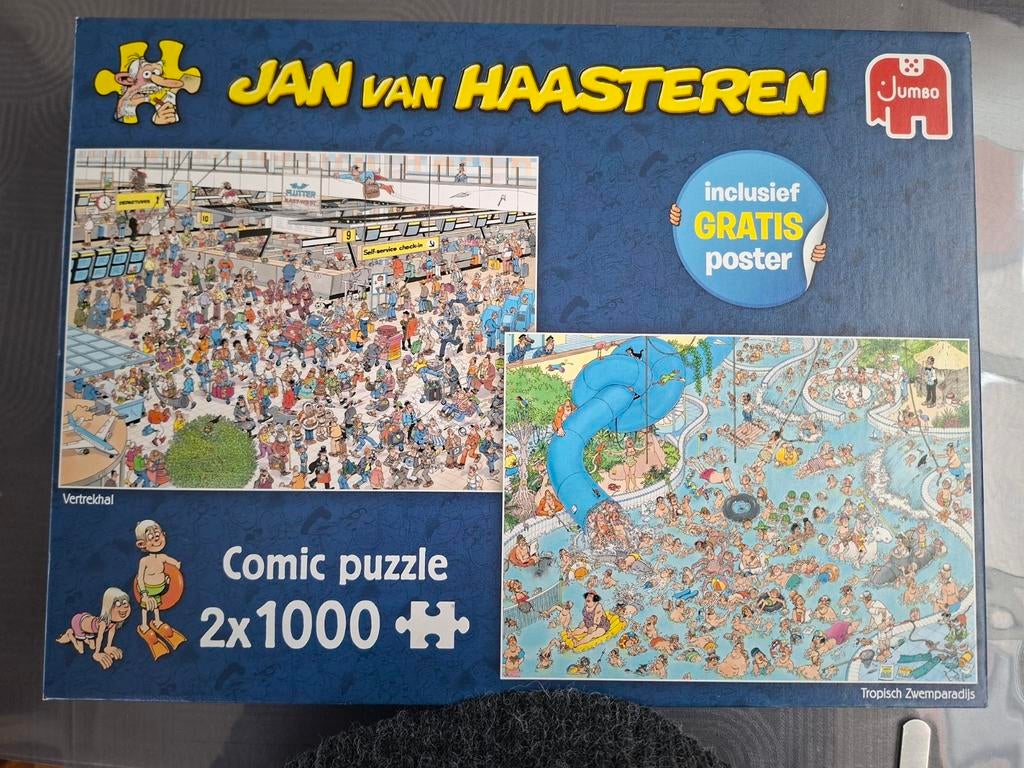 Jan van Haasteren 2x1000 stukjes - Vertrekhal & Zwemparadijs, Ophalen of Verzenden, Meer dan 50 stukjes, Zo goed als nieuw, 6 jaar of ouder