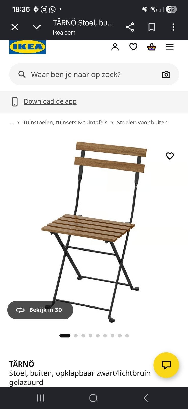 IKEA TÄRNÖ Klapstoelen en RUNNEN Vlondertegels, Ophalen, Gebruikt, Hout, Inklapbaar