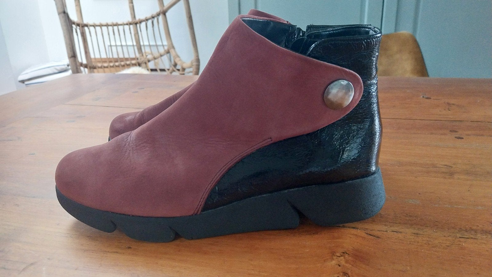 the Flexx bordeau rood/zwart half hoge schoenen, 39, The Flexx, Lage of Enkellaarzen, Ophalen of Verzenden, Zo goed als nieuw