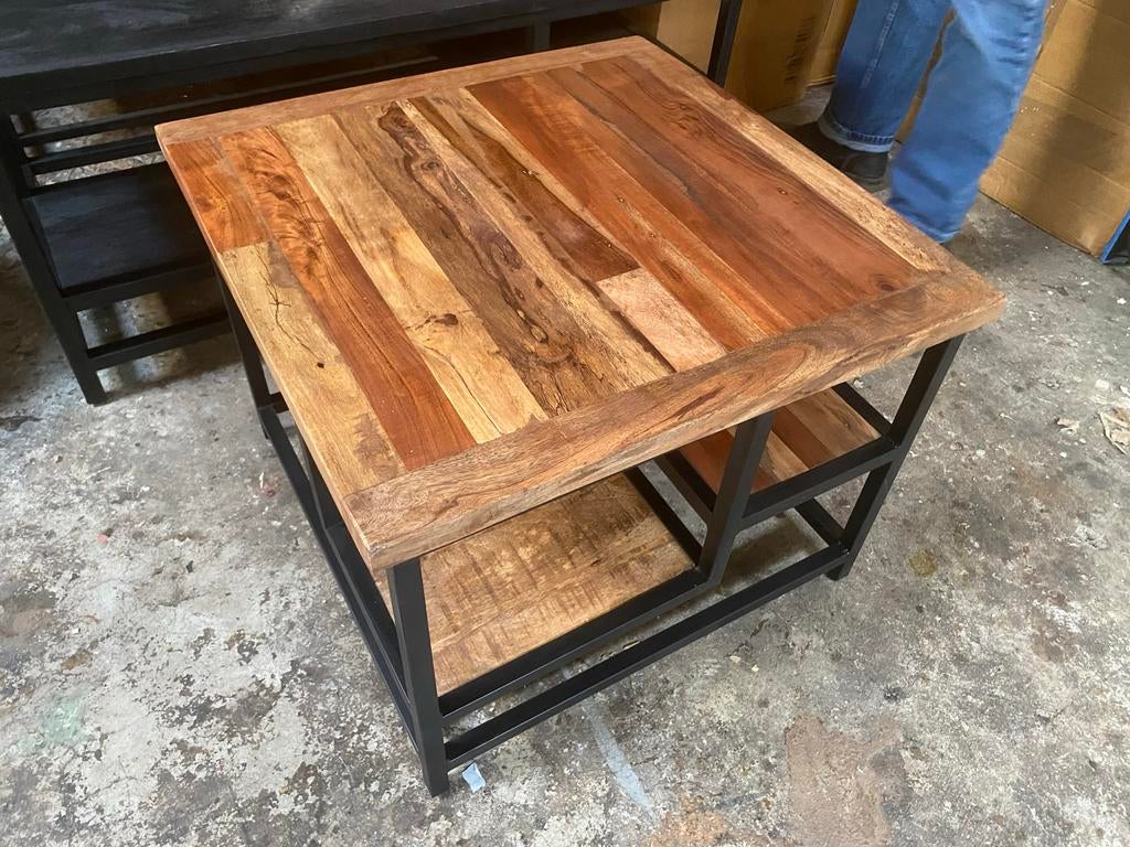 Bijzettafel 60x60x45 massief mangohout, Huis en Inrichting, Vierkant, Nieuw, 55 tot 75 cm, Hout