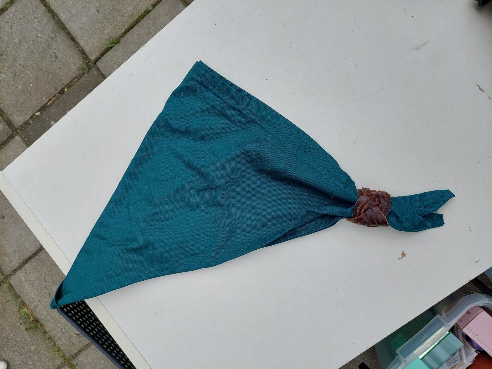 Groene scouting das met lederen ring, Verzamelen, Scouting, Ophalen of Verzenden