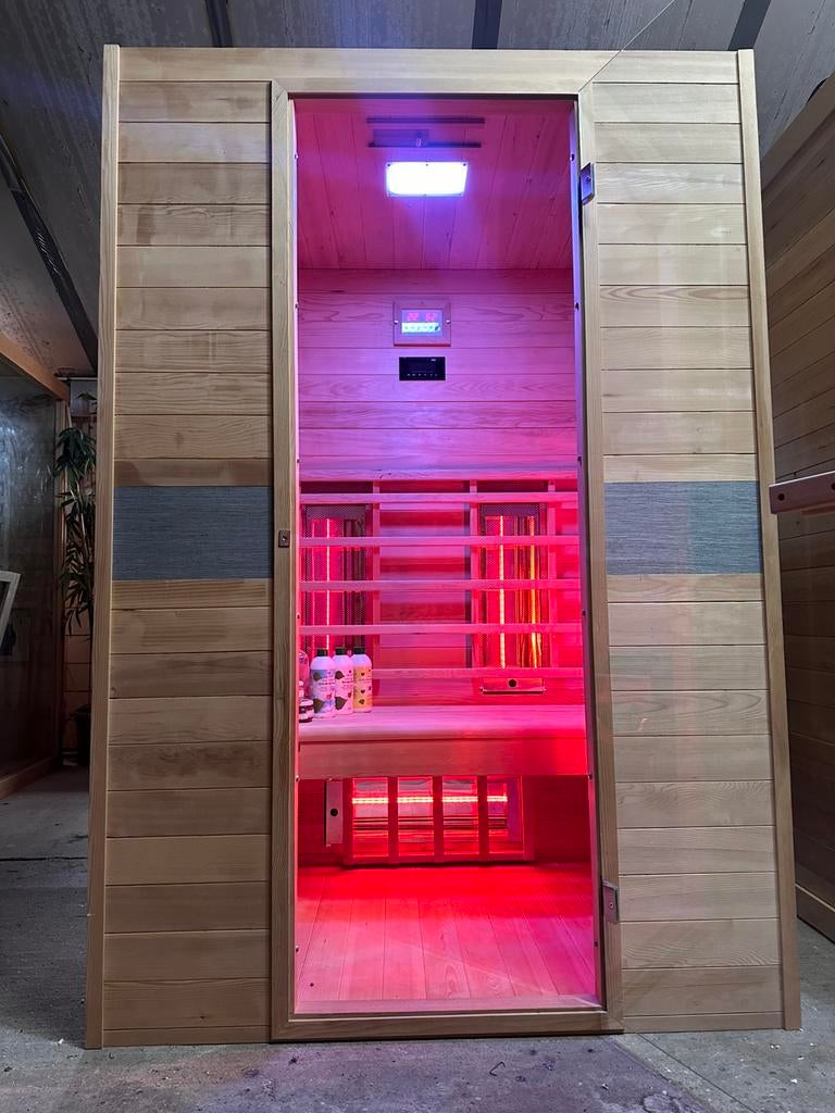 COMBI SAUNA INFRAROOD MET OPGIETKACHEL GRATIS BEZORGD! 🚚, Ophalen of Verzenden, Zo goed als nieuw, Complete sauna