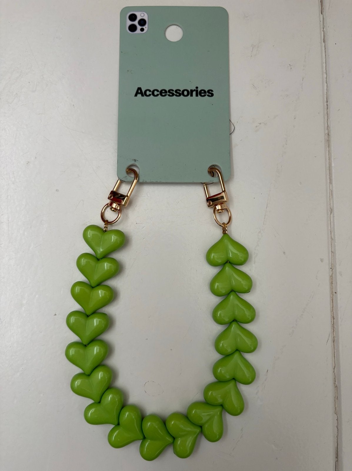 Telefoon ketting koord met groene hartjes - Nieuw, Telecommunicatie, Ophalen of Verzenden, Nieuw, Telefoonhanger of Accessoire