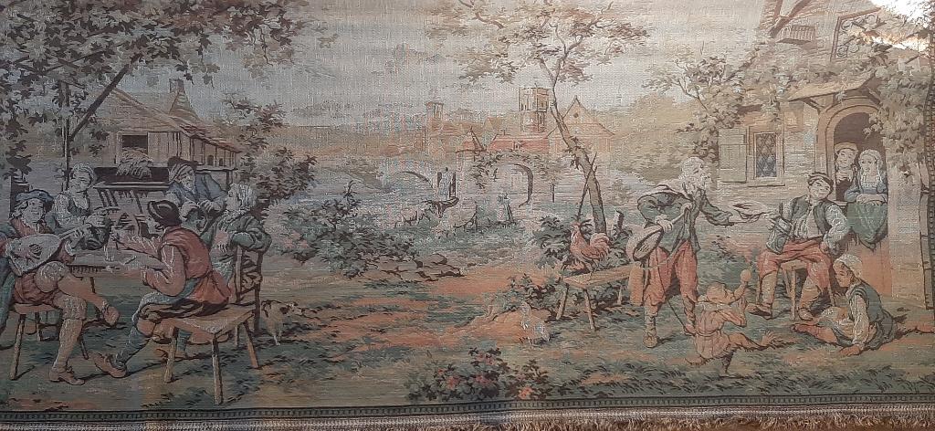Gobelin wandkleed, Middeleeuws drinkgelag, Antiek en Kunst, Antiek | Kleden en Textiel, Ophalen of Verzenden