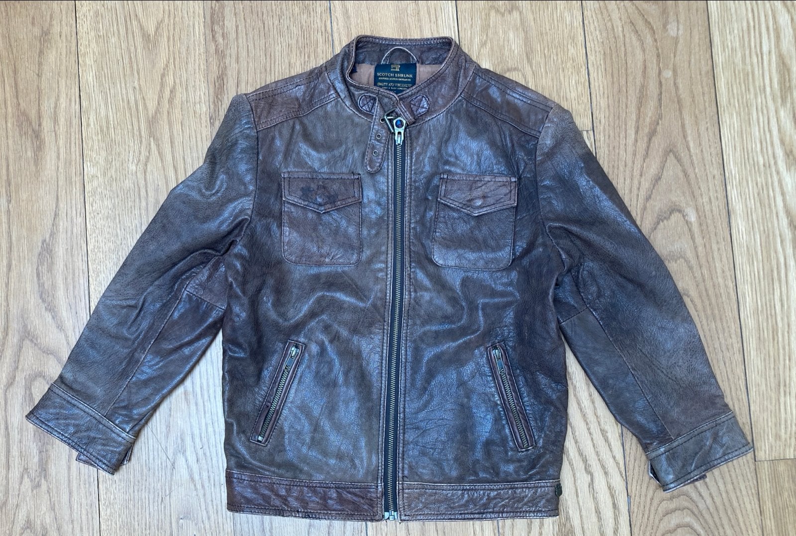 Stoere Scotch Shrunk leren jas voor jongens, Ophalen of Verzenden, Gebruikt, Jongen