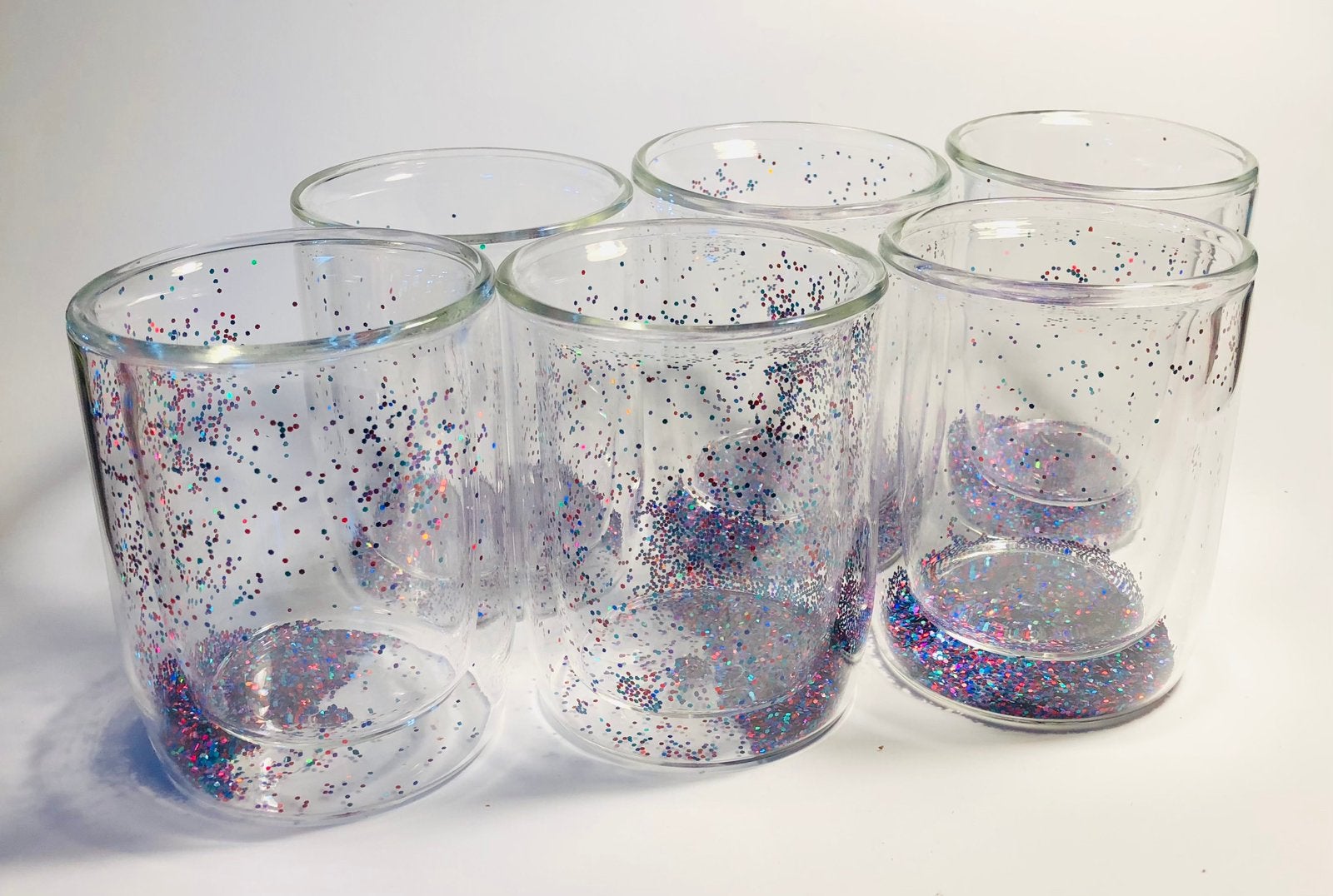 Zes dubbelwandige glitterglazen, 250 ml, Verzamelen, Ophalen of Verzenden, Zo goed als nieuw, Overige typen
