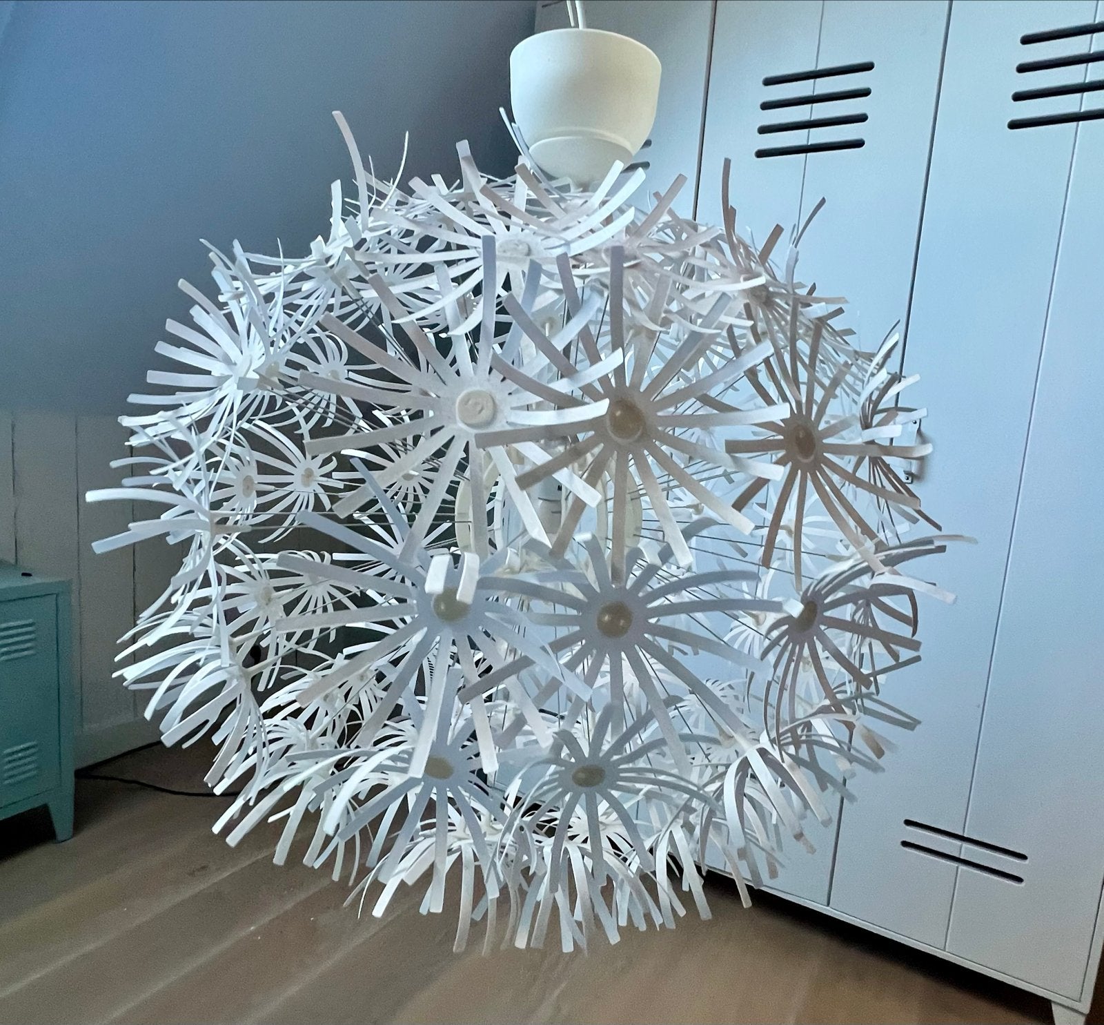 IKEA Maskros hanglamp - Witte papieren bloem lamp, Ophalen, Gebruikt, Metaal, E27 (groot)