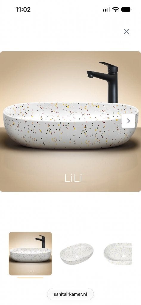 LiLi Terrazzo Wastafel - Keramiek - 60x41.5x13.5 cm, Ophalen of Verzenden, Nieuw, Wastafel