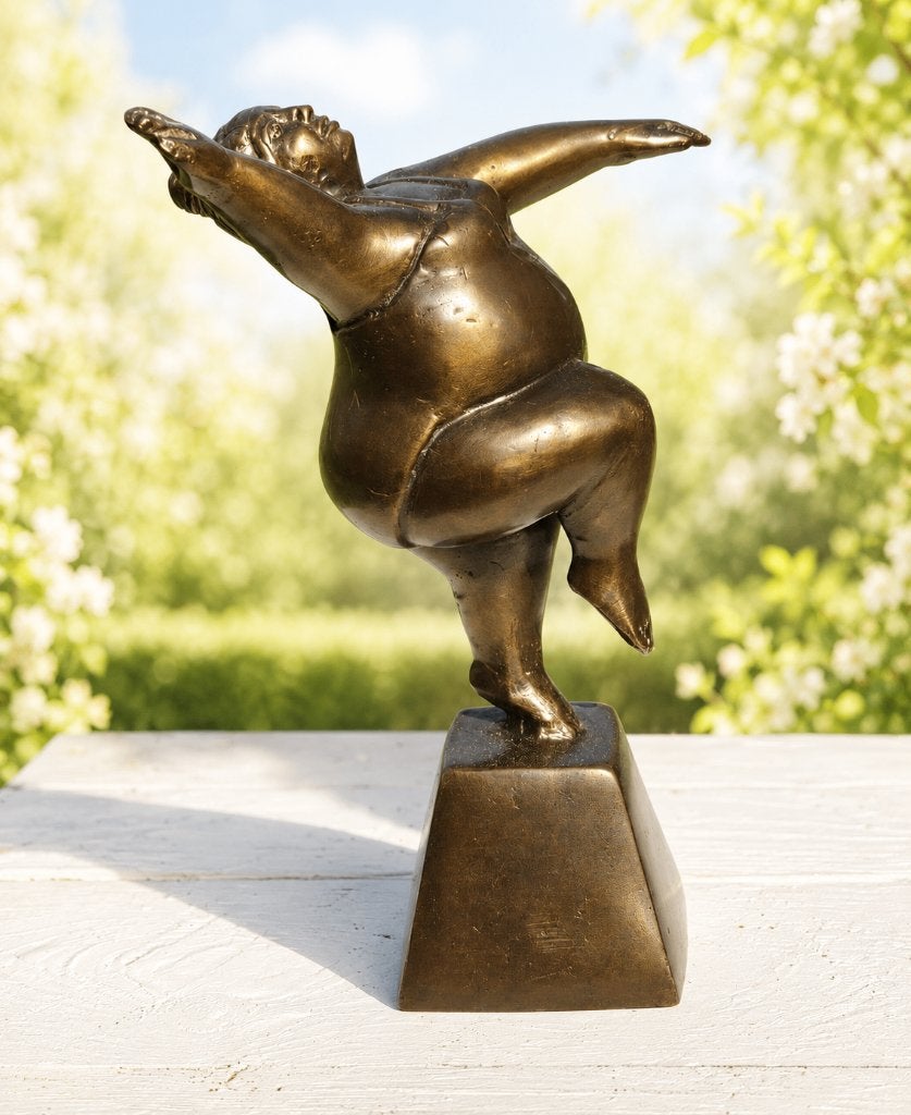 DIKKE DAME / bronzen beeld / armen omhoog, Antiek en Kunst, Ophalen of Verzenden, Brons, Beeld