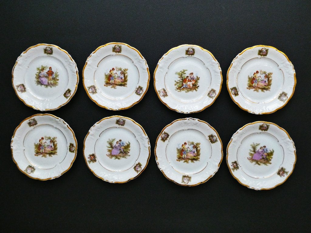 Acht gebaksborden / dessertborden met romantische scénes, Ophalen of Verzenden