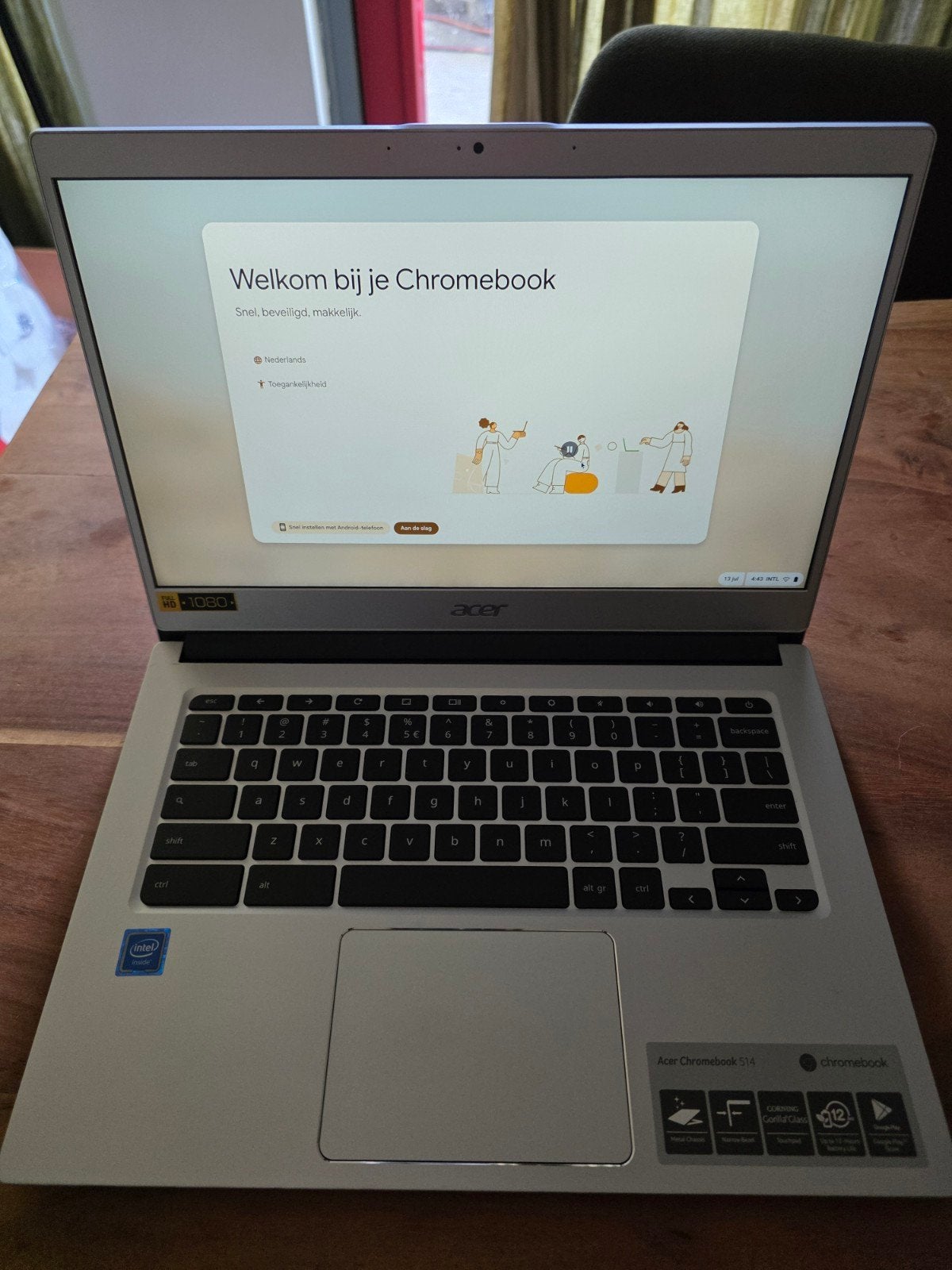 Acer Chromebook 514, Ophalen, 14 inch, Qwerty, Zo goed als nieuw