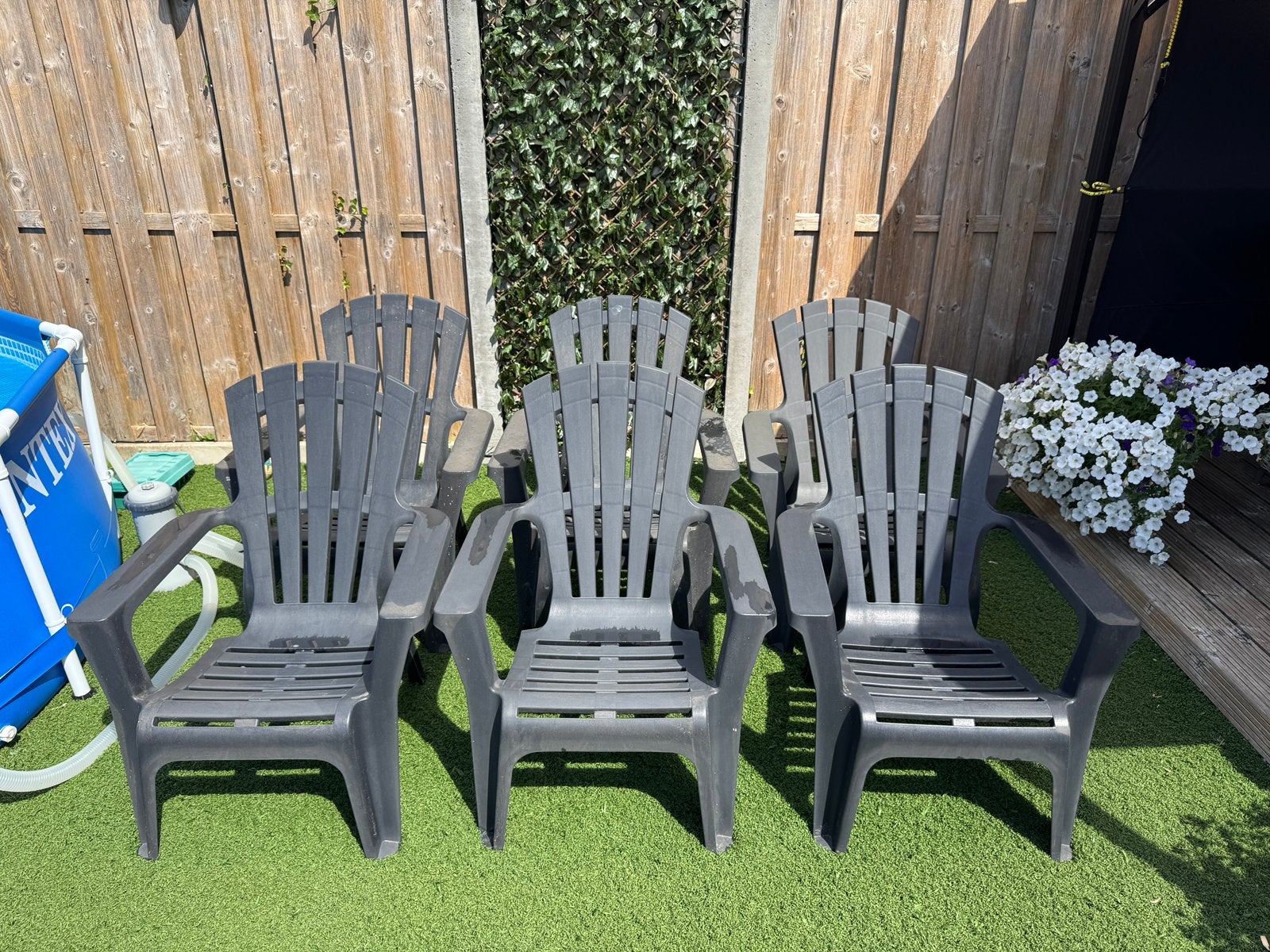 6x Kunststof tuinstoel Dolimiti antraciet, Ophalen, Zo goed als nieuw, Kunststof