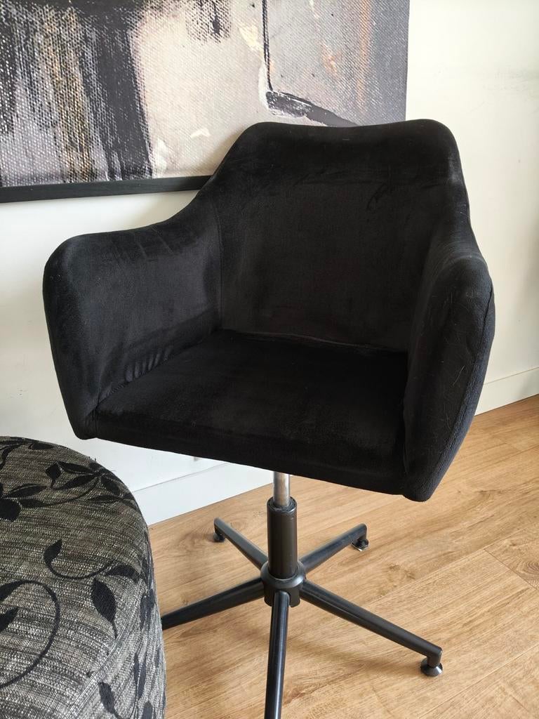 4x Zwarte Velvet Eetkamerstoelen - In Hoogte Verstelbaar, Ophalen, Zwart, Stof, Vier