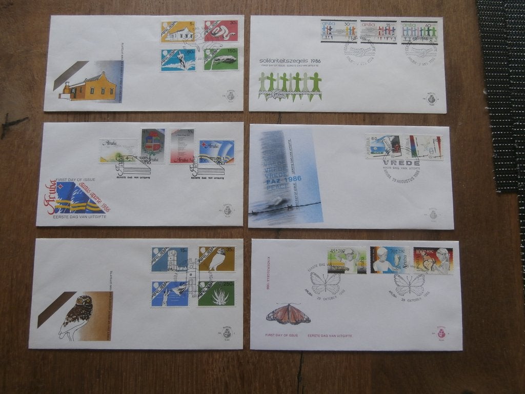 jaargang fdc's aruba  1986, Ophalen of Verzenden, Gestempeld