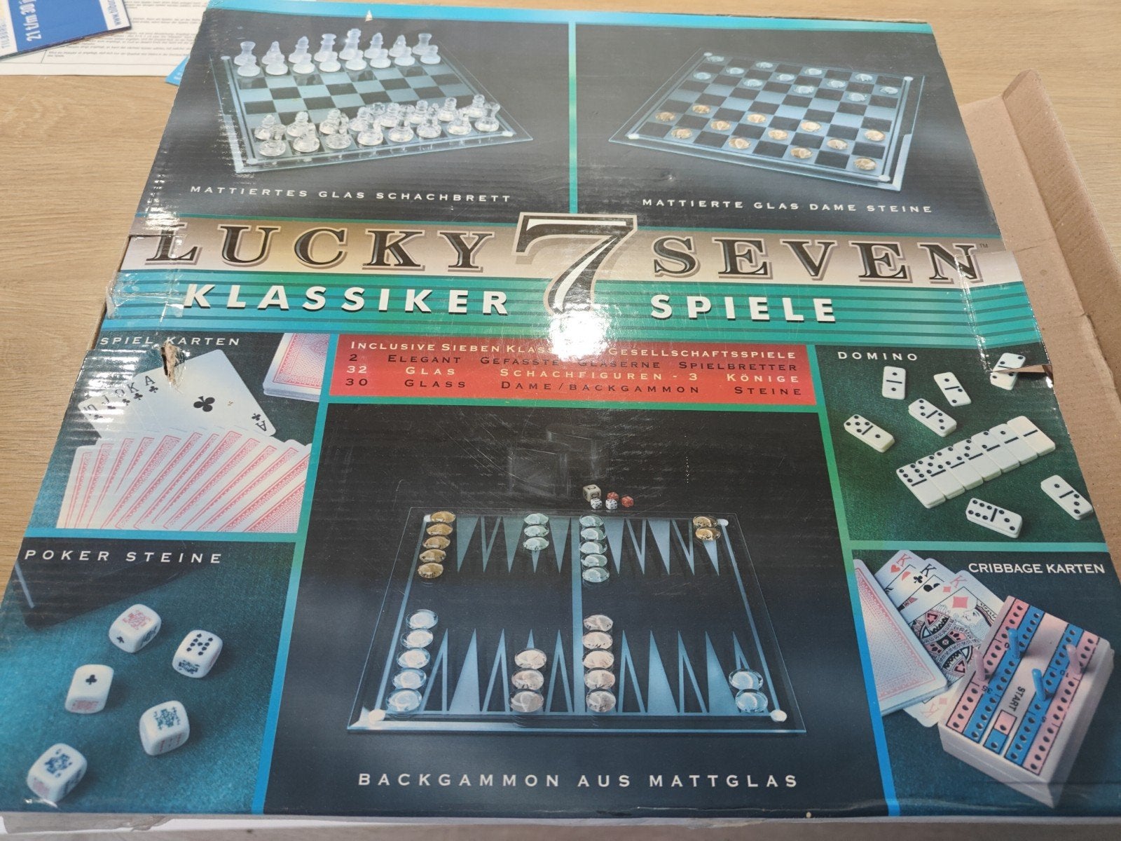 Lucky Seven Klassiker Spiele - 7-in-1 Glazen Spellenpakket, Een of twee spelers, Ophalen of Verzenden, Zo goed als nieuw, Lucky Seven
