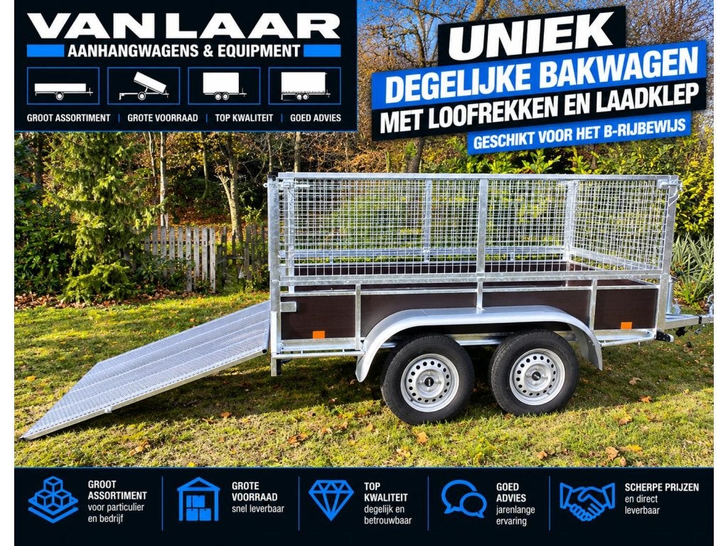 NIEUWE aanhangwagen met Loofrekken en Laadklep ZEER DEGELIJK