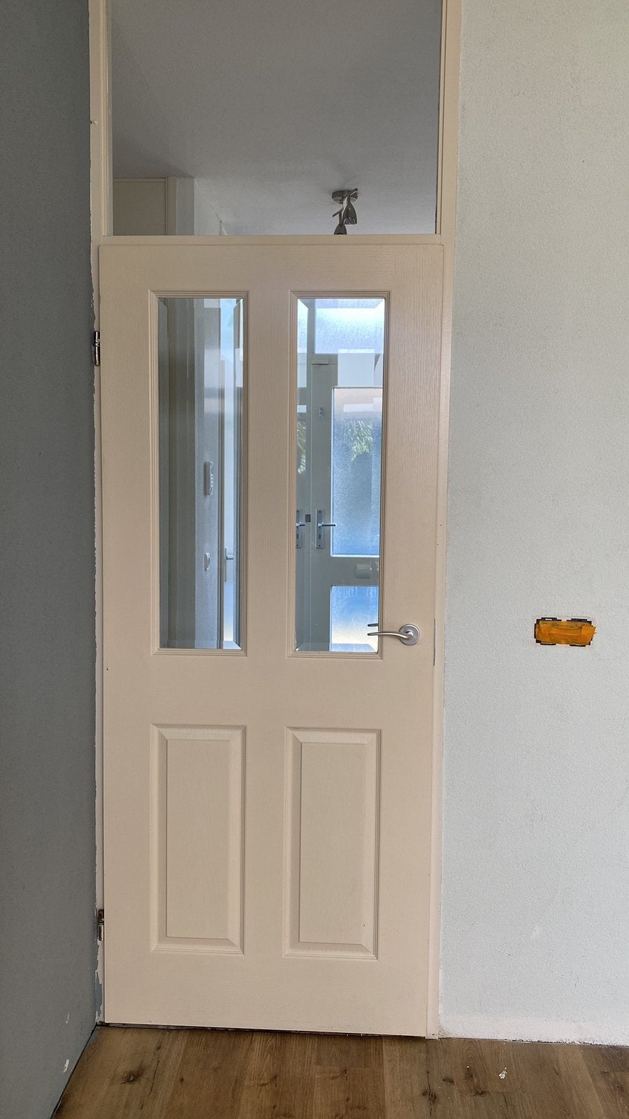 Witte houten binnendeur met glas, Ophalen, Gebruikt, 80 tot 100 cm, Binnendeur