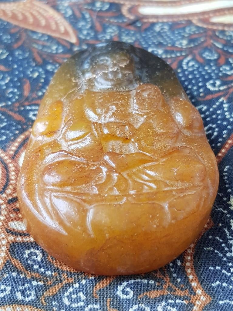 Mooi antiek Oosters Boeddha amulet van jade 6,3 cm., Ophalen of Verzenden