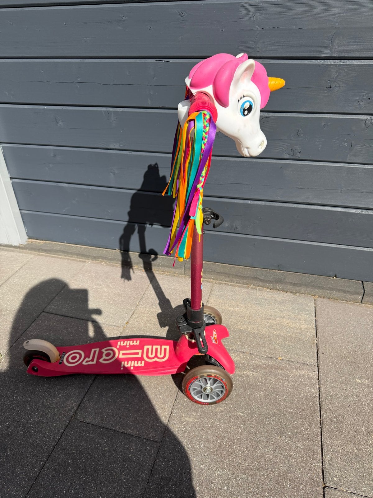 Roze Micro step met eenhoorn en linten en duwstang, Ophalen of Verzenden, Gebruikt, Gewone step