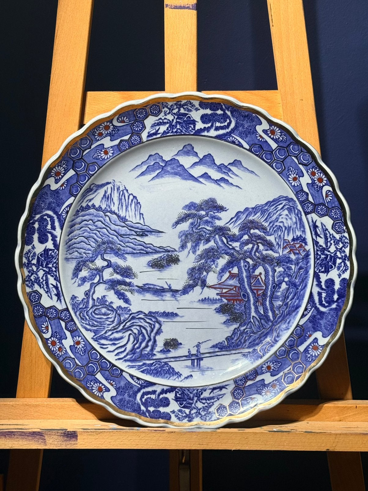 Zeer groot Japans Imari Bord - Landschap 40cm, Antiek en Kunst, Ophalen of Verzenden
