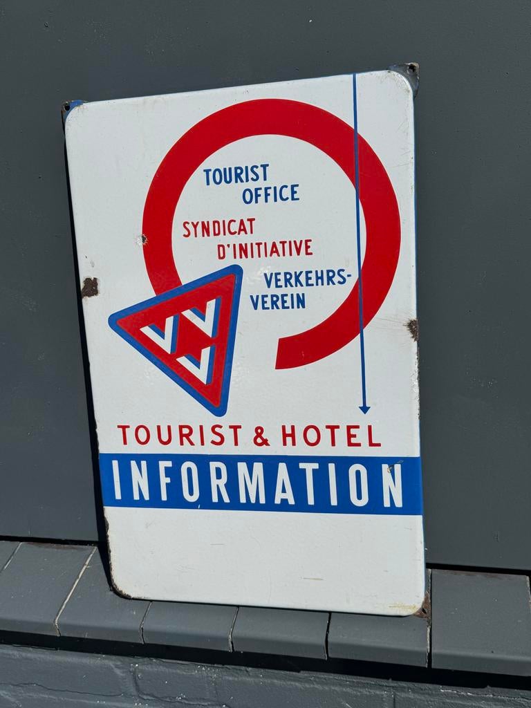 Vintage Emaille Bord: Tourist & Hotel Informatie, Ophalen of Verzenden