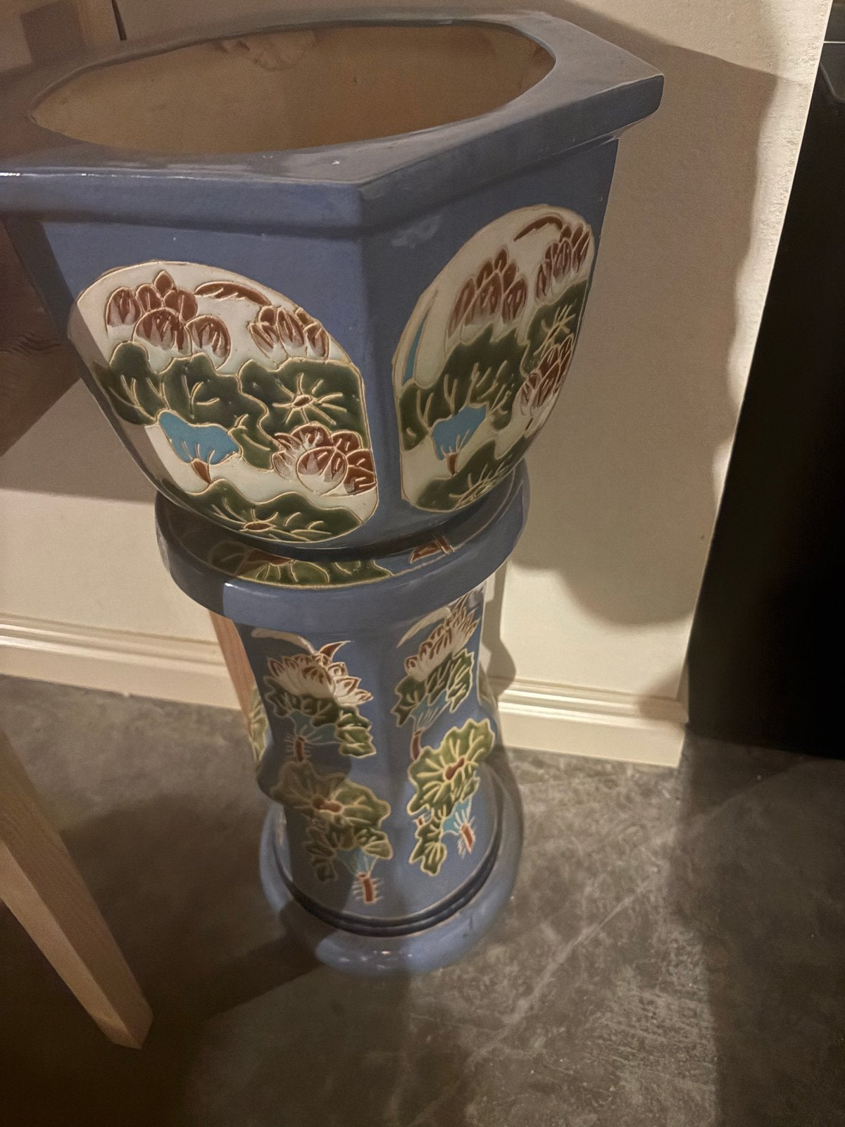 Vintage plantenstaander met cache pot - Jaren '70, Ophalen of Verzenden