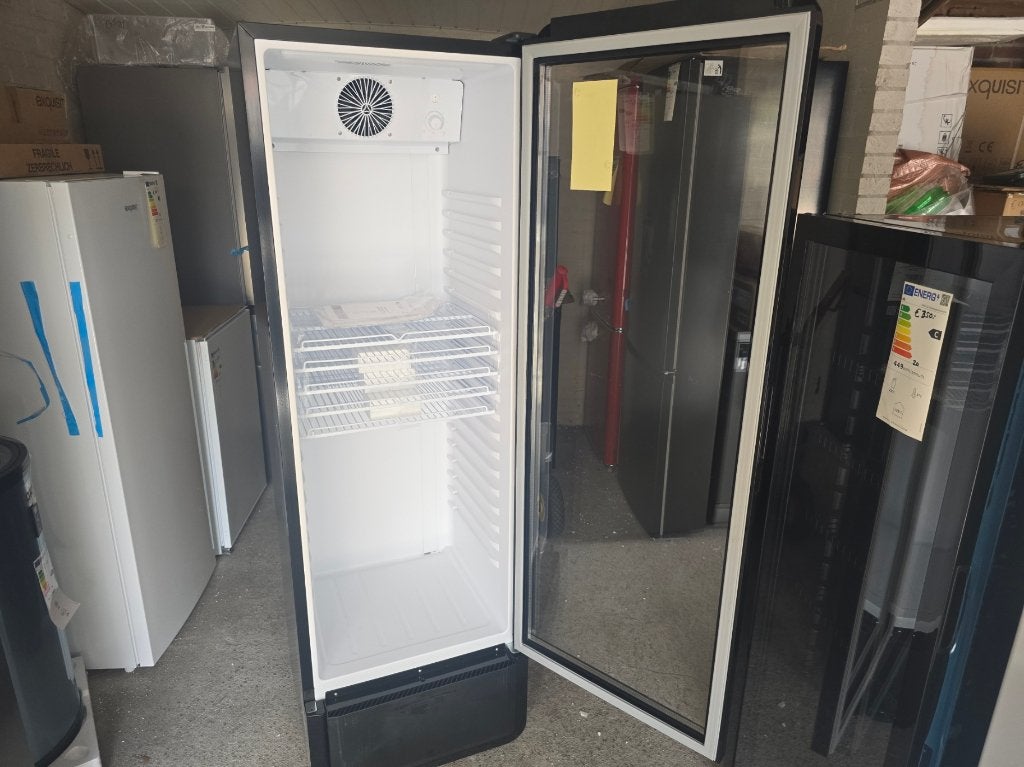 Nieuwe zwarte hoge glasdeur koeler 280 liter 173 x 54 cm, Zonder vriesvak, 200 liter of meer, Nieuw, 45 tot 60 cm