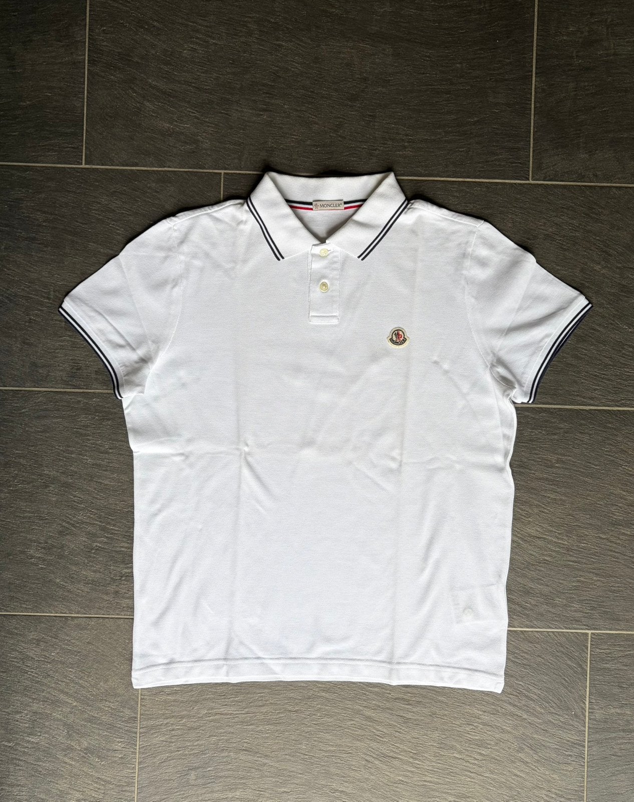Moncler Witte Heren Polo - Maat M, Kleding | Heren, Ophalen of Verzenden, Gedragen, Maat 48/50 (M), Wit