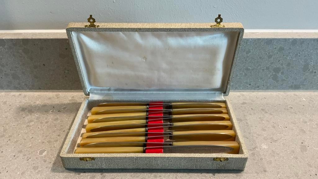 Vintage Franse pradel fils set 12 stuks cassette dinermes, Ophalen of Verzenden