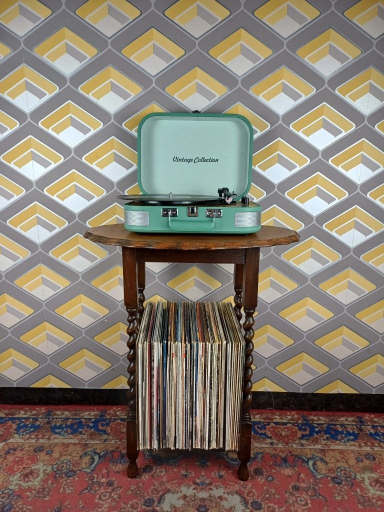 Audiomeubel platenkast platenspelertafel retro vintage hout, Ophalen, Gebruikt, 50 tot 100 cm, 25 tot 50 cm
