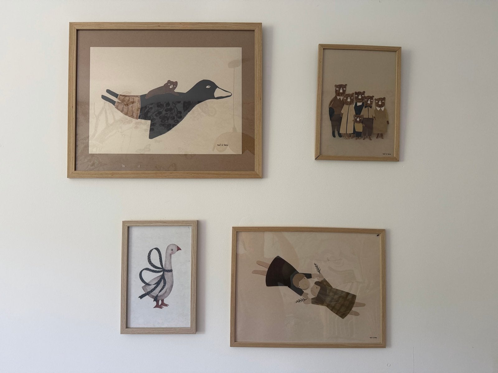 Set van 4 ingelijste kunstprints - Dieren en figuren, Huis en Inrichting, Ophalen of Verzenden, Zo goed als nieuw, Print
