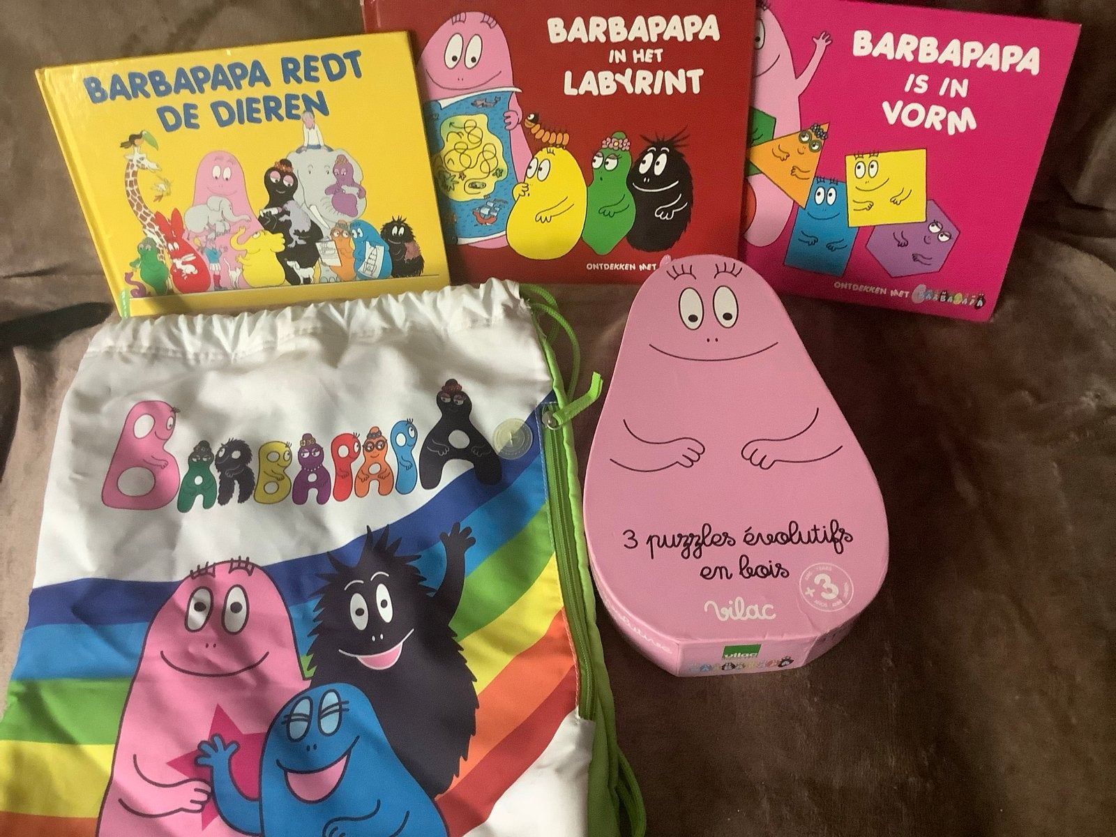 Barbapapa boeken, puzzel en tas - complete set, 2 tot 4 jaar, Gebruikt, 10 tot 50 stukjes, Ophalen of Verzenden