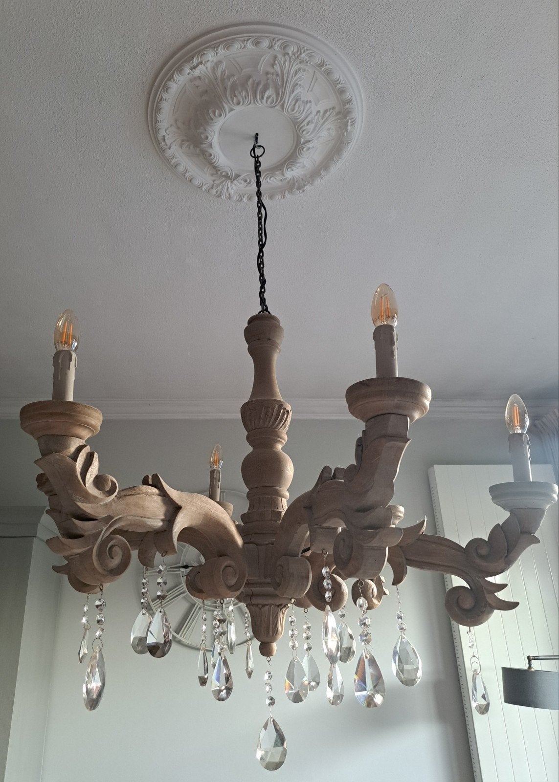 Hoffz kroonluchter met kristallen, Huis en Inrichting, Lampen | Kroonluchters, Ophalen, Gebruikt, E14 (klein), Landelijk, Klassiek, Hoffz