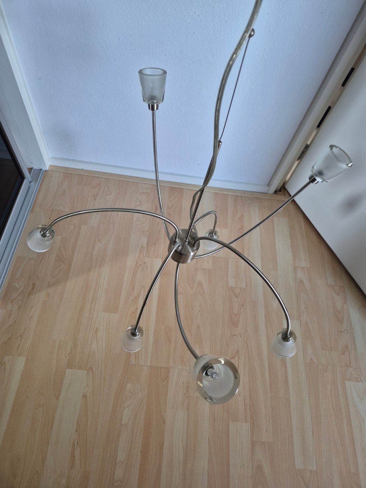 Hanglamp  zilverkleurig met 7 glaasjes, Ophalen, Metaal
