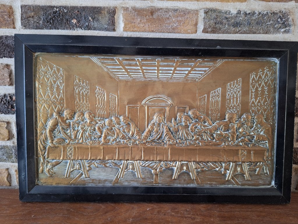 Vintage koperen schilderij  Laatste Avondmaal wanddecoratie, Ophalen of Verzenden