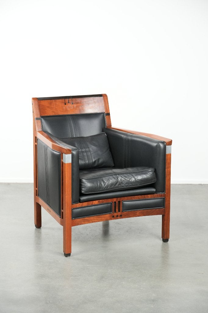 Art Deco Schuitema design fauteuil in zwart leer, Huis en Inrichting, Fauteuils, Ophalen, Gebruikt, Minder dan 75 cm, Schuitema