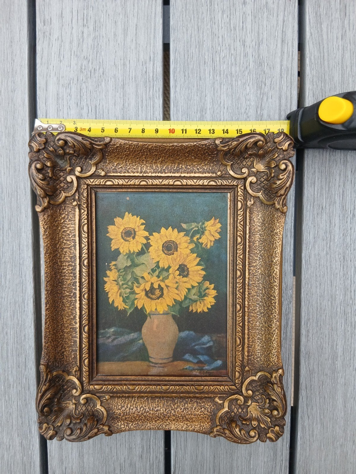 Vintage Schilderij Zonnebloemen in Barokke Lijst, Ophalen of Verzenden