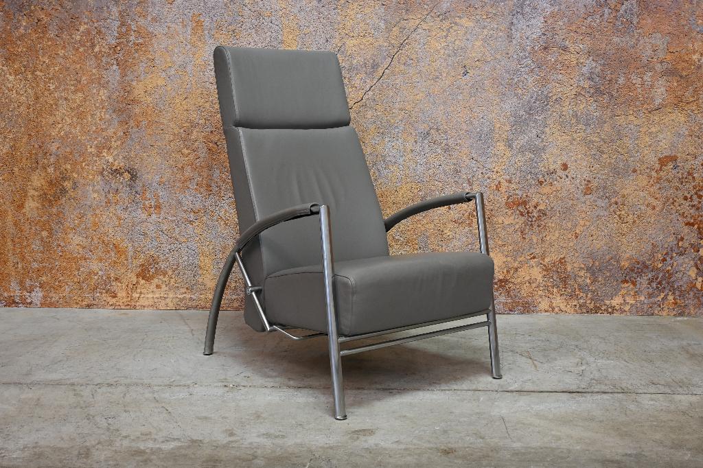 ZGANieuw! grijze leren Harvink de Club relax design fauteuil, Harvink, Harvink, 75 tot 100 cm, Ophalen of Verzenden