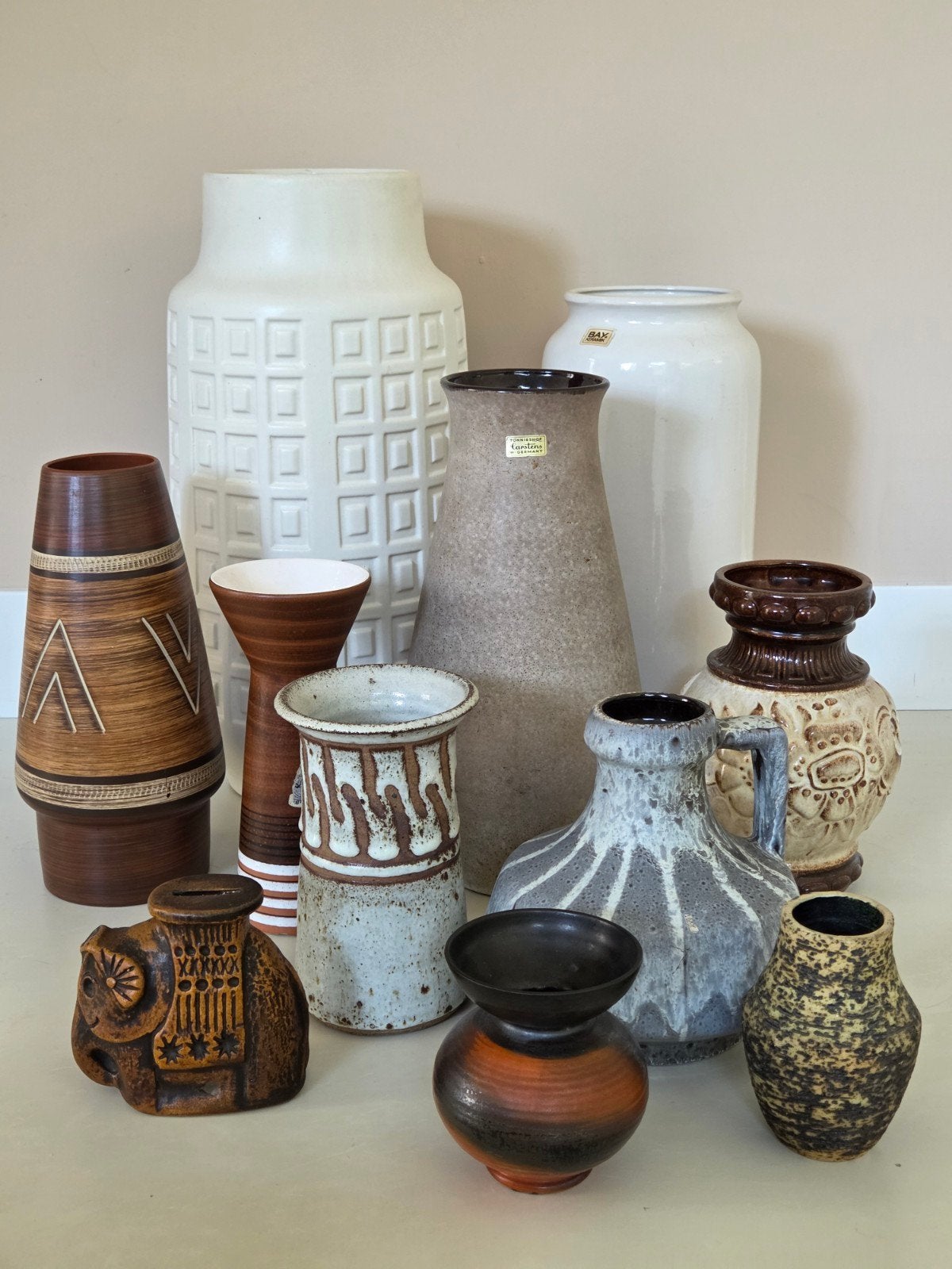 Diverse vintage mid-century / West-Germany vazen, ook Mobach, Ophalen of Verzenden, Handgemaakt, Natuurlijk materiaal