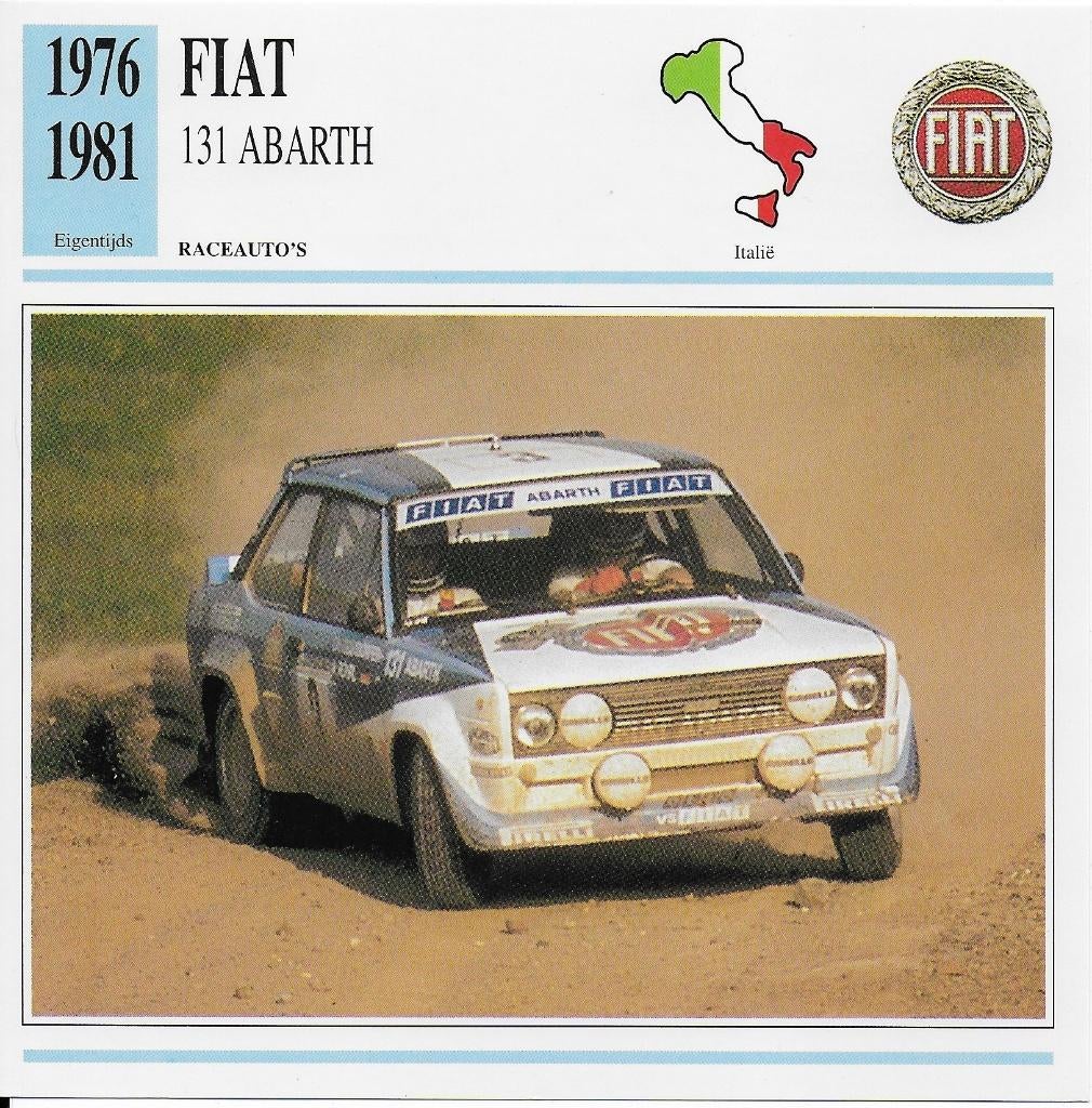 W5 autokaart fiat 131 abarth --- afmeting 14 cm x 14 cm, Ophalen of Verzenden, Zo goed als nieuw, Auto's