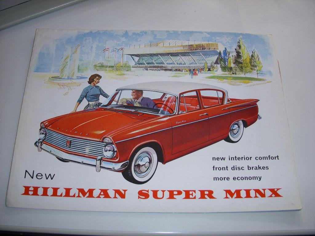 Mooie autofolder van de Hillman Super Minx van +/-1961, Gelezen, Hillman Super Minx, Ophalen of Verzenden, Overige merken