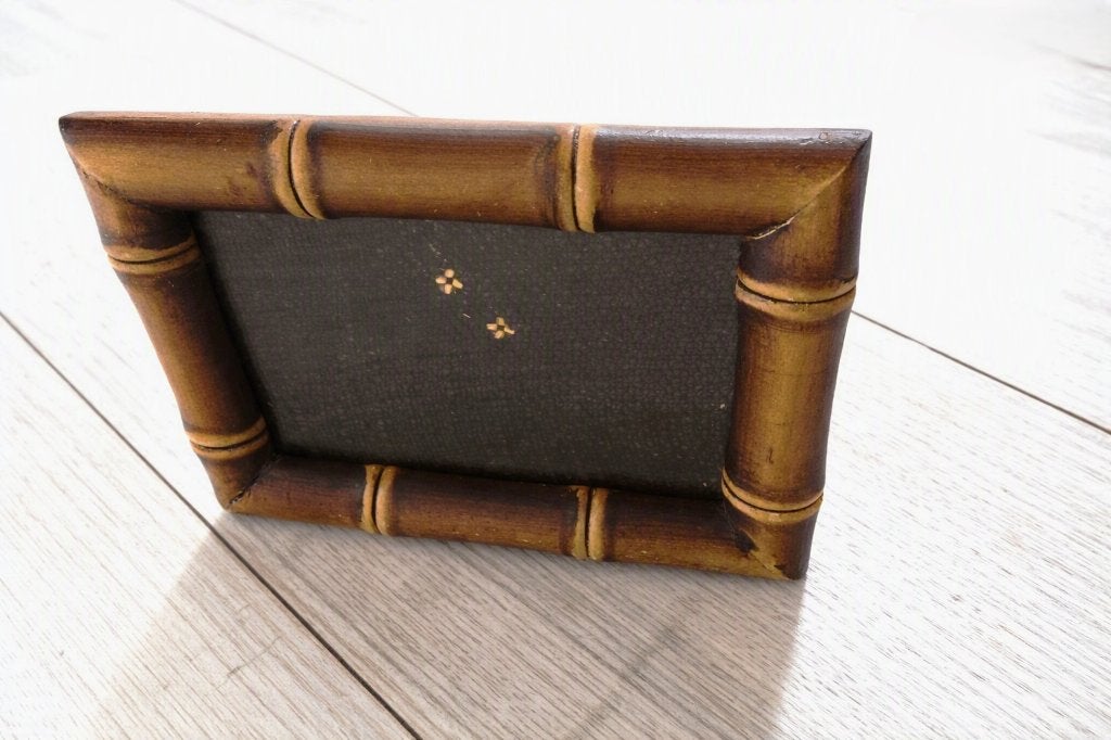 vintage bamboe fotolijstje/met glas van (2 x 13 x 18 cm) -, Bruin, Gebruikt, Met clips, Ophalen of Verzenden