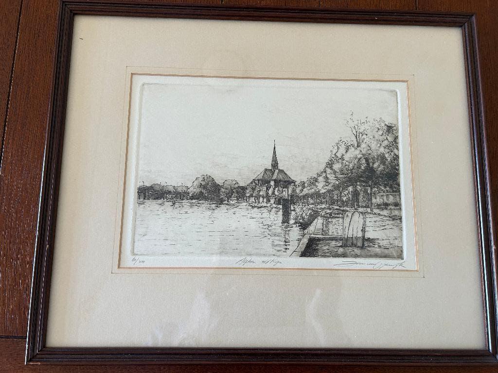 Ets, Antiek en Kunst, Kunst | Etsen en Gravures, 18 cm, Ingelijst, 26 cm, Religie